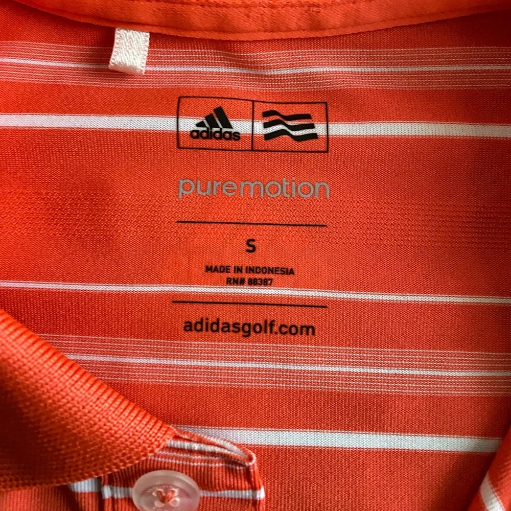 Adidas Puremotion Golf Polo Shirt Orange White Striped Short Sleeve Men's S